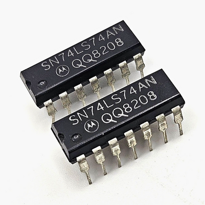 Lot of 2 Motorola SN74LS74AN dual D flip-flop 14-pin DIP for vintage electronics repair and TTL logic circuits