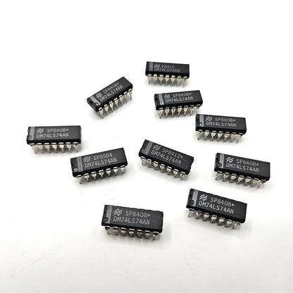 Lot of 10 National Semiconductor DM74LS74AN dual D flip-flops 14-pin DIP for vintage electronics repair and TTL logic circuits