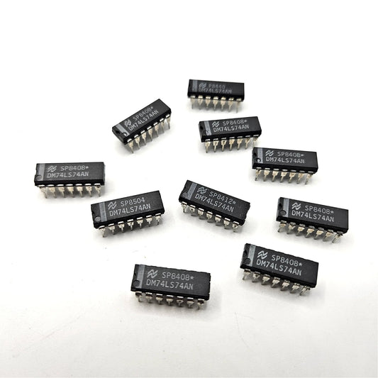 Lot of 10 National Semiconductor DM74LS74AN dual D flip-flops 14-pin DIP for vintage electronics repair and TTL logic circuits