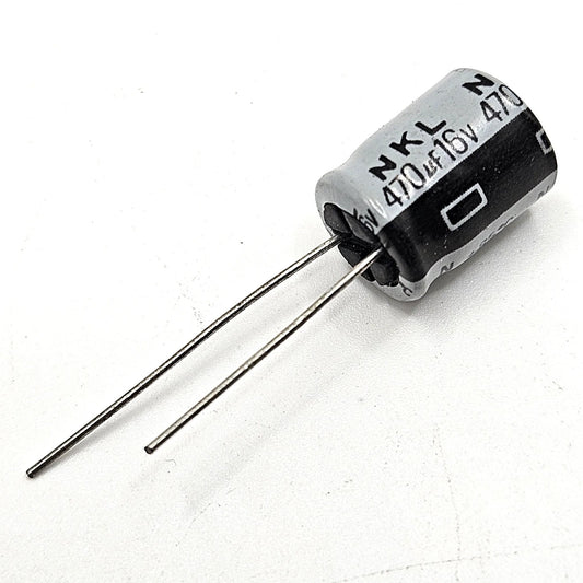 Lot of 10 Nichicon KL series 470uF 16V 85C radial aluminum electrolytic capacitors for power supply, audio, and circuit board repair