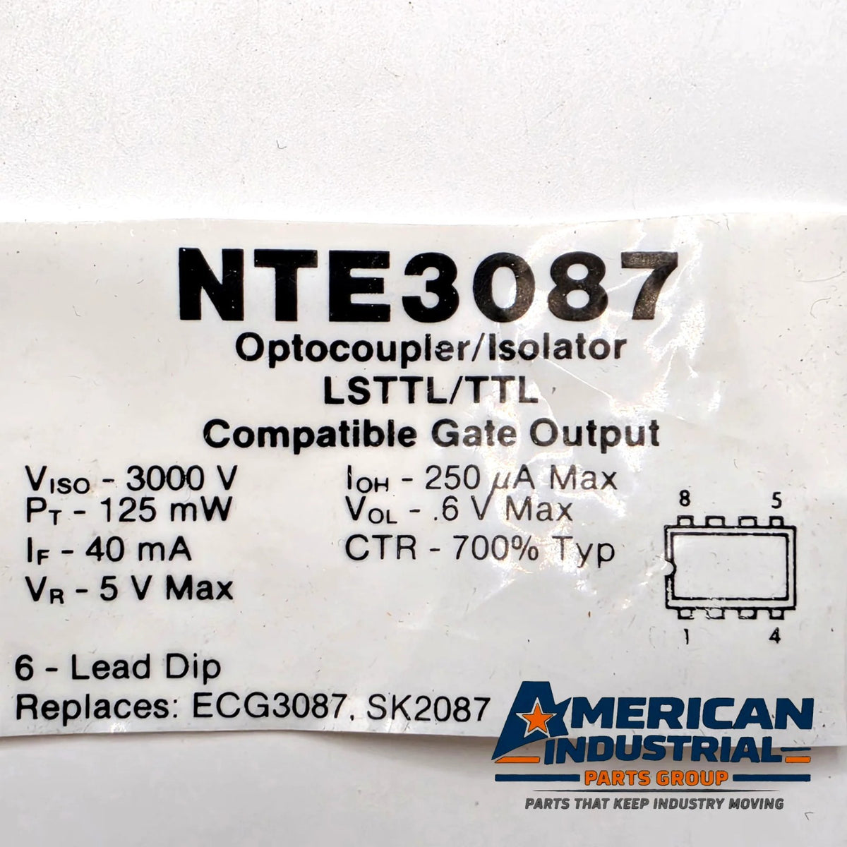 NTE Electronics NTE3087 optoisolator TTL NAND gate output 8-pin DIP ECG3087 replacement for logic isolation repair from American Industrial Parts Group