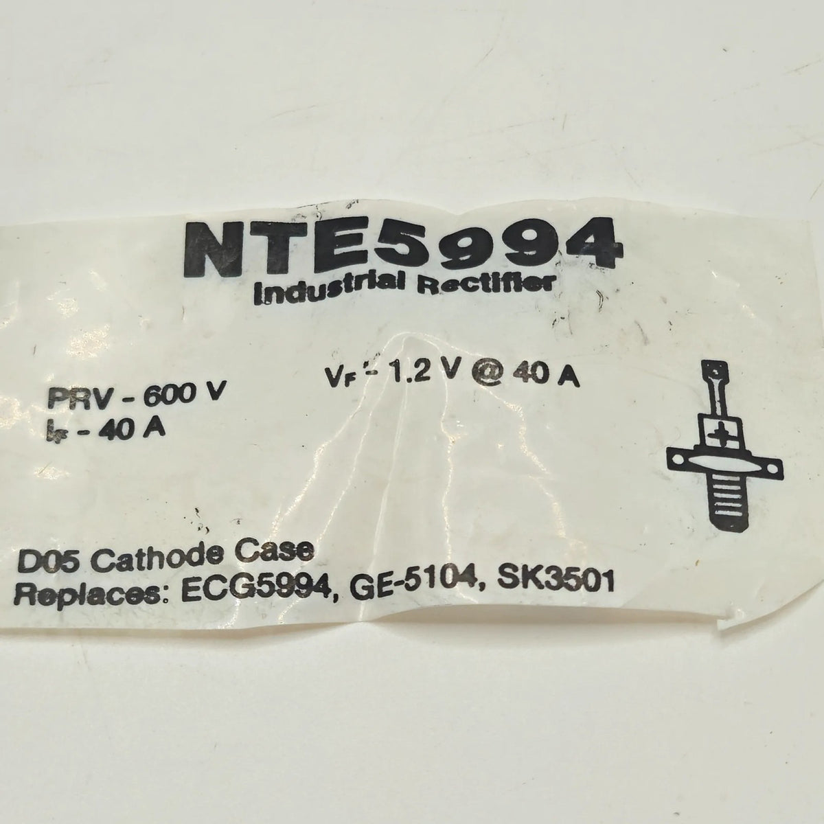 NTE Electronics NTE5994 600V 40A silicon power rectifier DO-5 stud mount cathode to case for power supply and battery charger repair