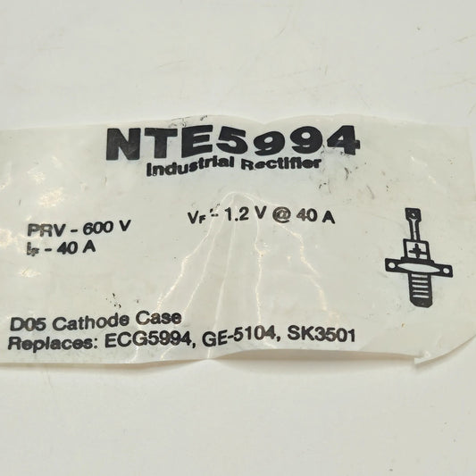 NTE Electronics NTE5994 600V 40A silicon power rectifier DO-5 stud mount cathode to case for power supply and battery charger repair