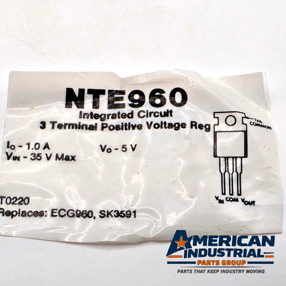 NTE Electronics NTE960 5V 1A positive voltage regulator TO-220 ECG960 replacement for power supply repair from American Industrial Parts Group