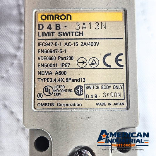 Omron D4B-3A13N limit switch roller lever IP67 for industrial automation and machine safety applications