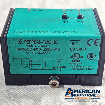 Pepperl and Fuchs INX360D-F99-U2E2-V15 inclination sensor for industrial automation and MRO positioning applications. American Industrial Parts Group.