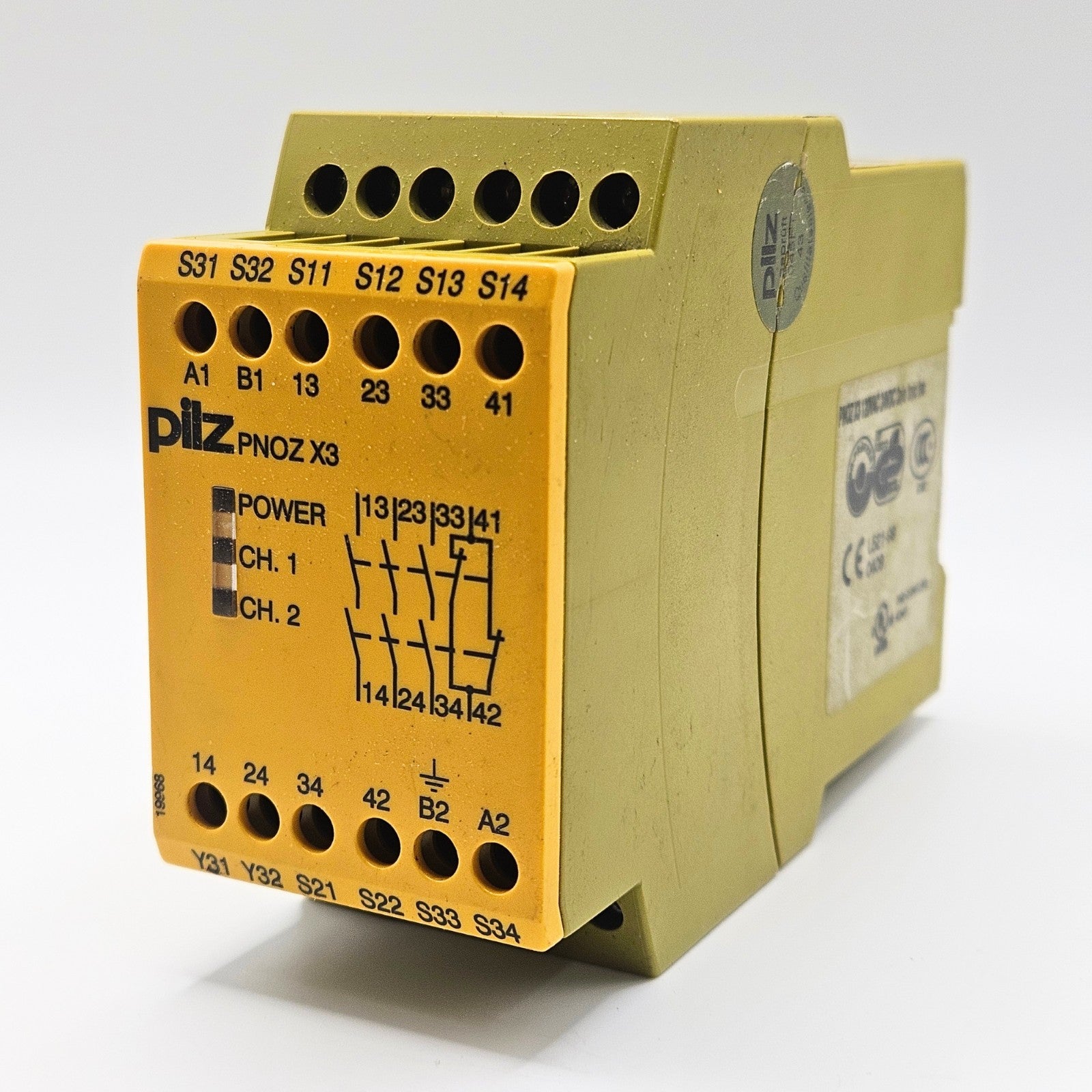Pilz PNOZ X3 774316 control relay overview, 120VAC 24VDC industrial automation MRO relay module. American Industrial Parts Group.