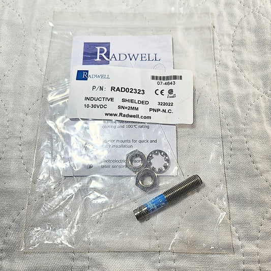 Radwell RAD02323 shielded inductive proximity sensor PNP NC 2mm 10-30VDC for industrial automation systems