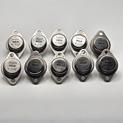 Lot of 10 RCA 2N3055 NPN silicon power transistors TO-3 15A 60V 115W vintage new old stock for amplifier repair