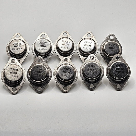 Lot of 10 RCA 2N3055 NPN silicon power transistors TO-3 15A 60V 115W vintage new old stock for amplifier repair