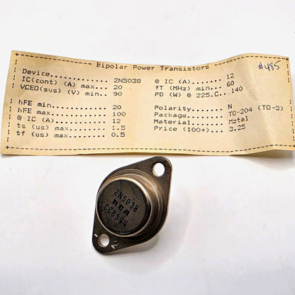 RCA 2N5038 NPN power transistor 90V 20A 140W TO-3 from American Industrial Parts Group