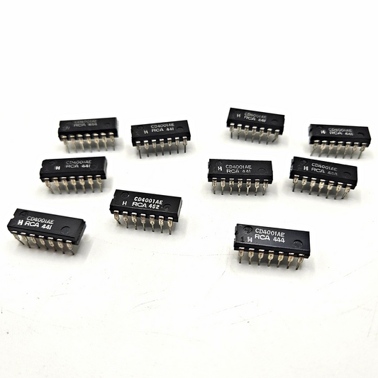 Lot of 10 RCA CD4001AE CMOS quad 2-input NOR gates DIP-14 vintage new old stock for legacy logic repair