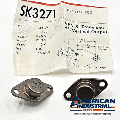 RCA SK3271 NPN silicon transistor TO-66 35W 250V lot of 2 for AF output and TV vertical output repair
