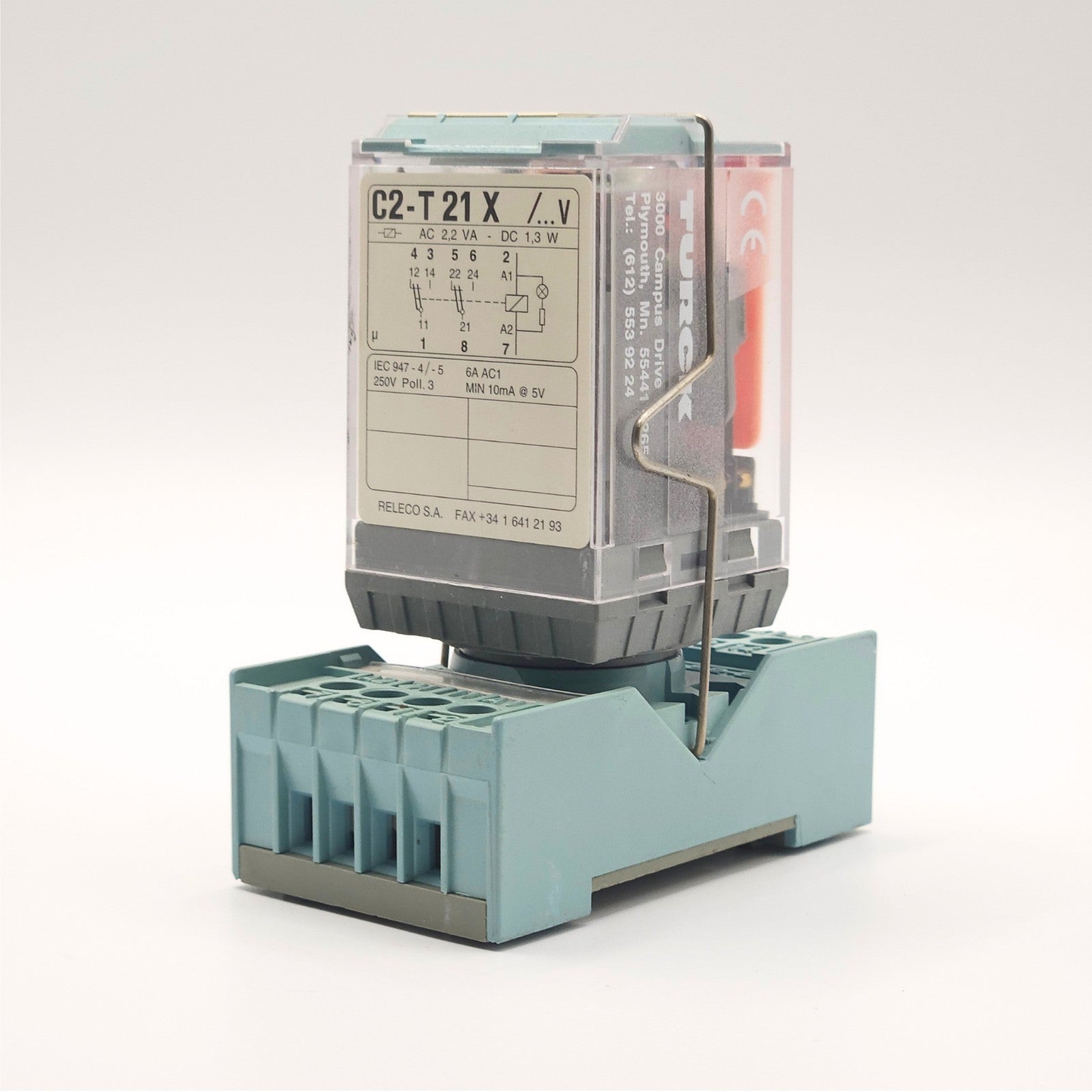 Releco C2-T21X relay with MR-C socket 120VAC coil DPDT for industrial control panels and automation systems