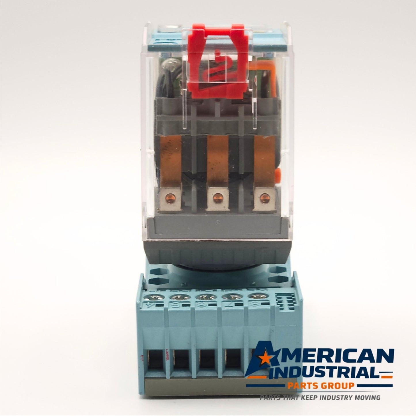 Releco C3-A30 24VDC plug-in relay label detail, industrial automation MRO electrical control relay. American Industrial Parts Group.