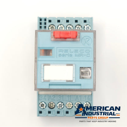 Releco C3-A30 24VDC plug-in relay side view, industrial automation MRO plug-in control relay. American Industrial Parts Group.