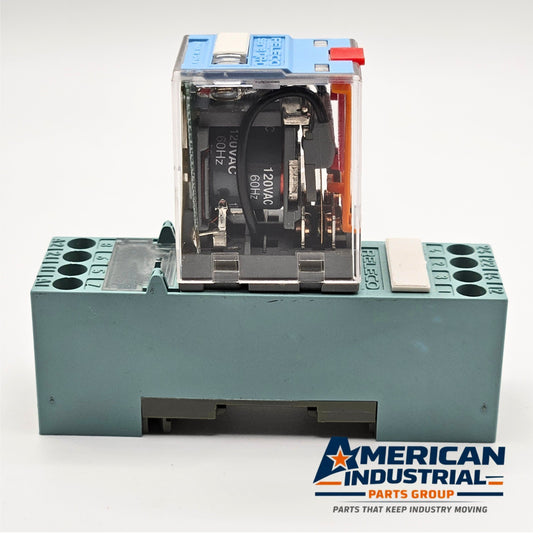 Releco C7-A20X relay with S7-MP socket base 120VAC DIN rail for industrial control panels and automation systems