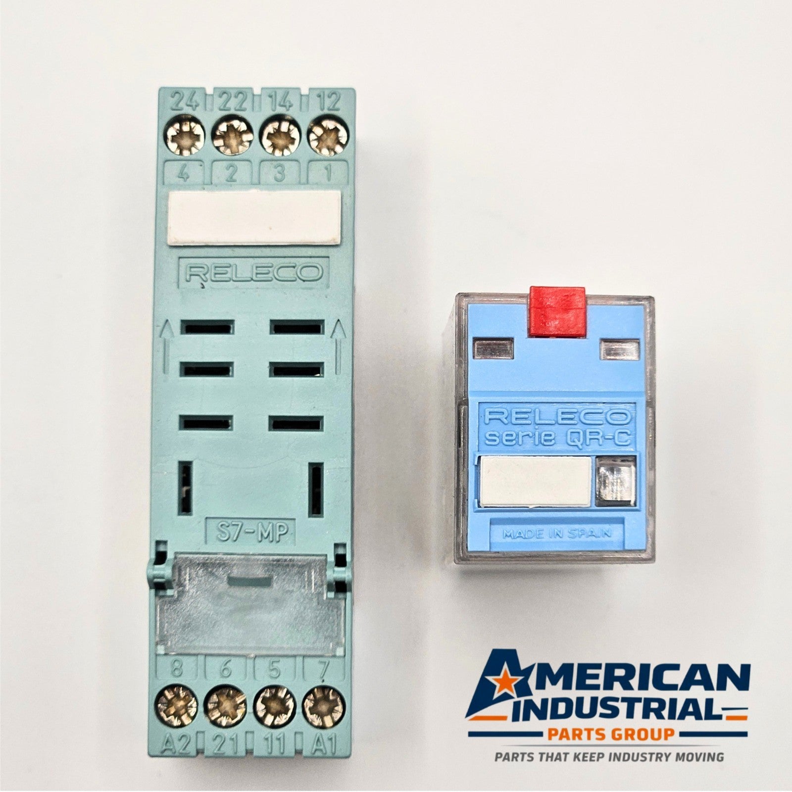 Releco C7-A20X relay with S7-MP socket base 120VAC DIN rail for industrial control panels and automation systems