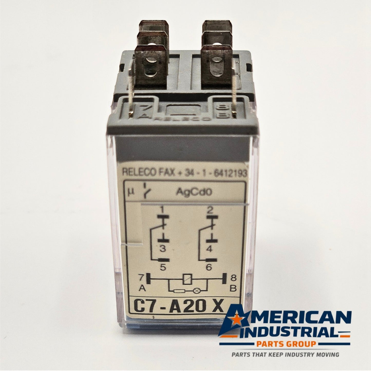 Releco C7-A20X relay with S7-MP socket base 120VAC DIN rail for industrial control panels and automation systems