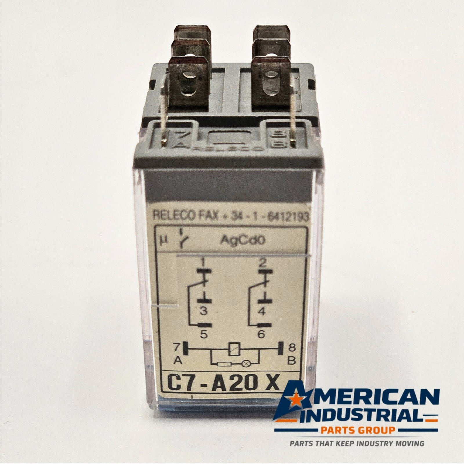 Releco C7-A20X relay with S7-MP socket base 120VAC DIN rail for industrial control panels and automation systems