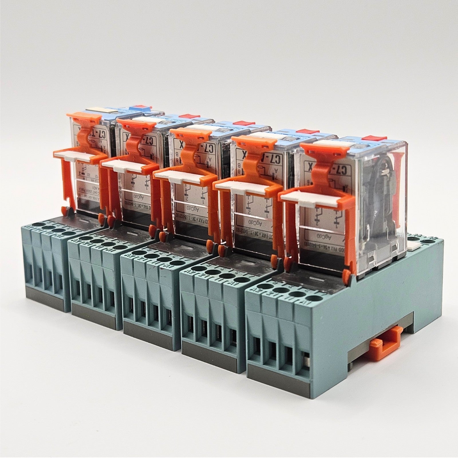 Releco C7-T21X relay 120VAC with S7-MP DIN rail base lot of 5 for industrial control panels and automation systems