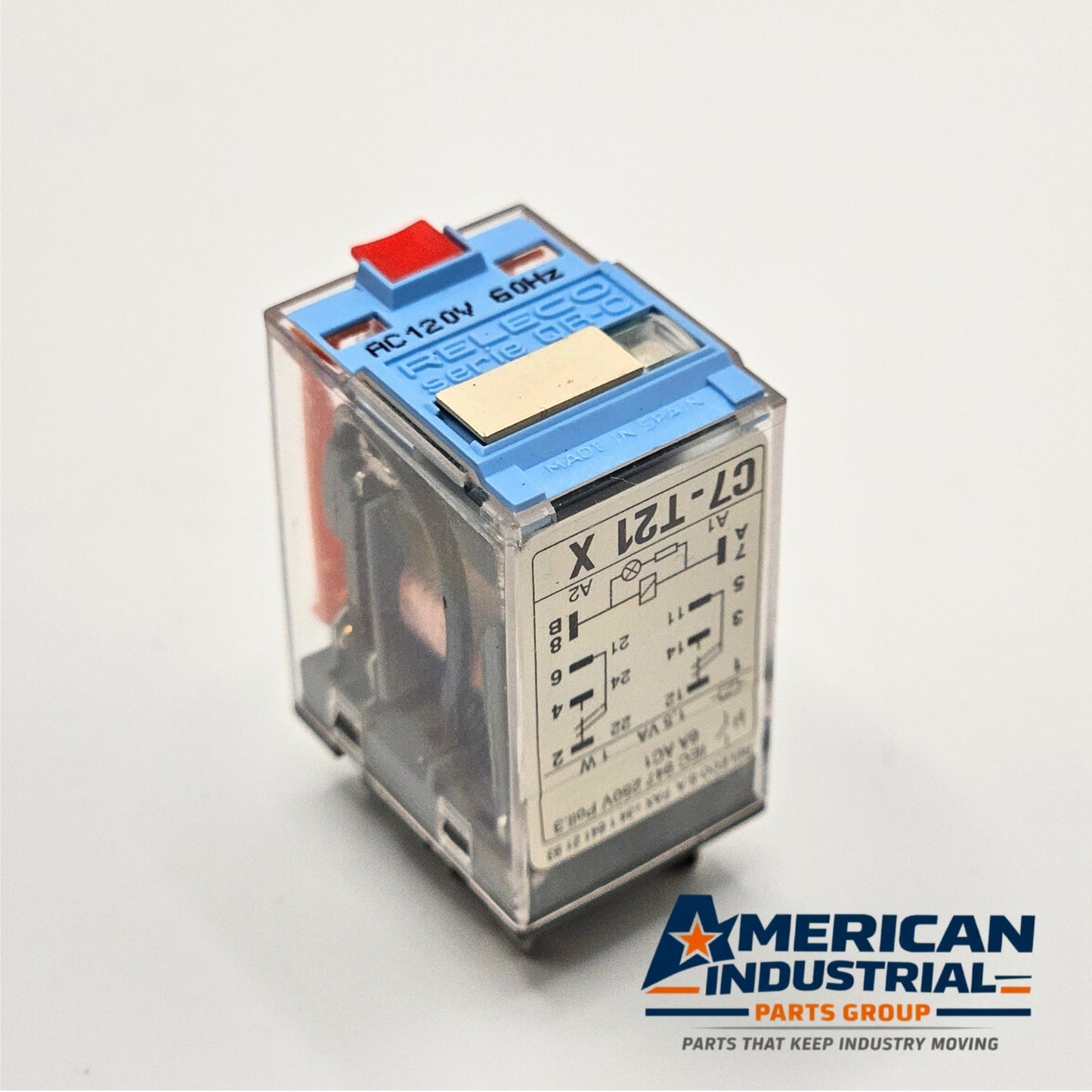 Releco C7-T21X relay 120VAC with S7-MP DIN rail base lot of 5 for industrial control panels and automation systems