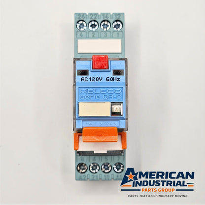 Releco C7-T21X relay 120VAC with S7-MP DIN rail base lot of 5 for industrial control panels and automation systems