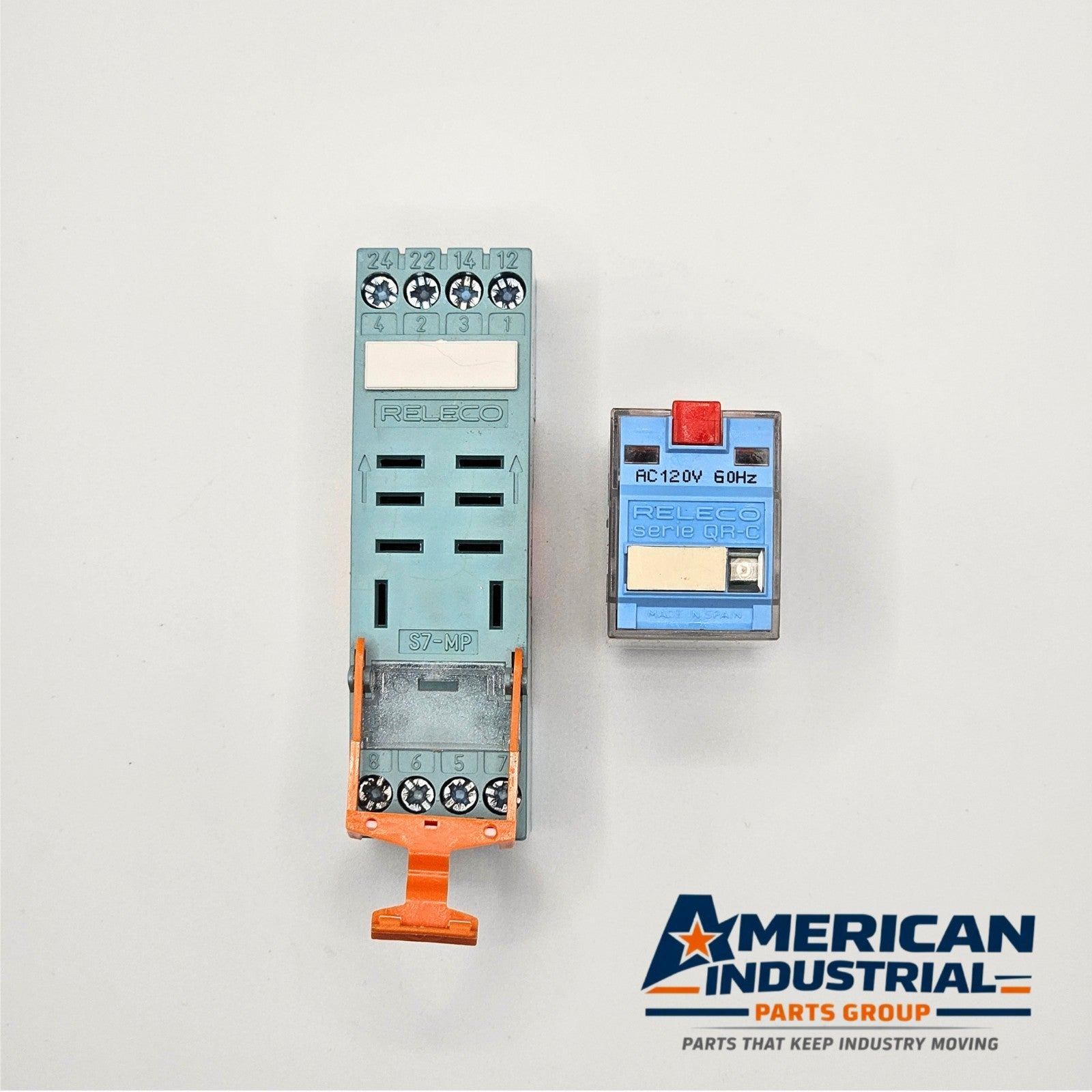 Releco C7-T21X relay 120VAC with S7-MP DIN rail base lot of 5 for industrial control panels and automation systems
