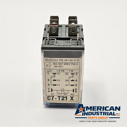 Releco C7-T21X relay 120VAC with S7-MP DIN rail base lot of 5 for industrial control panels and automation systems