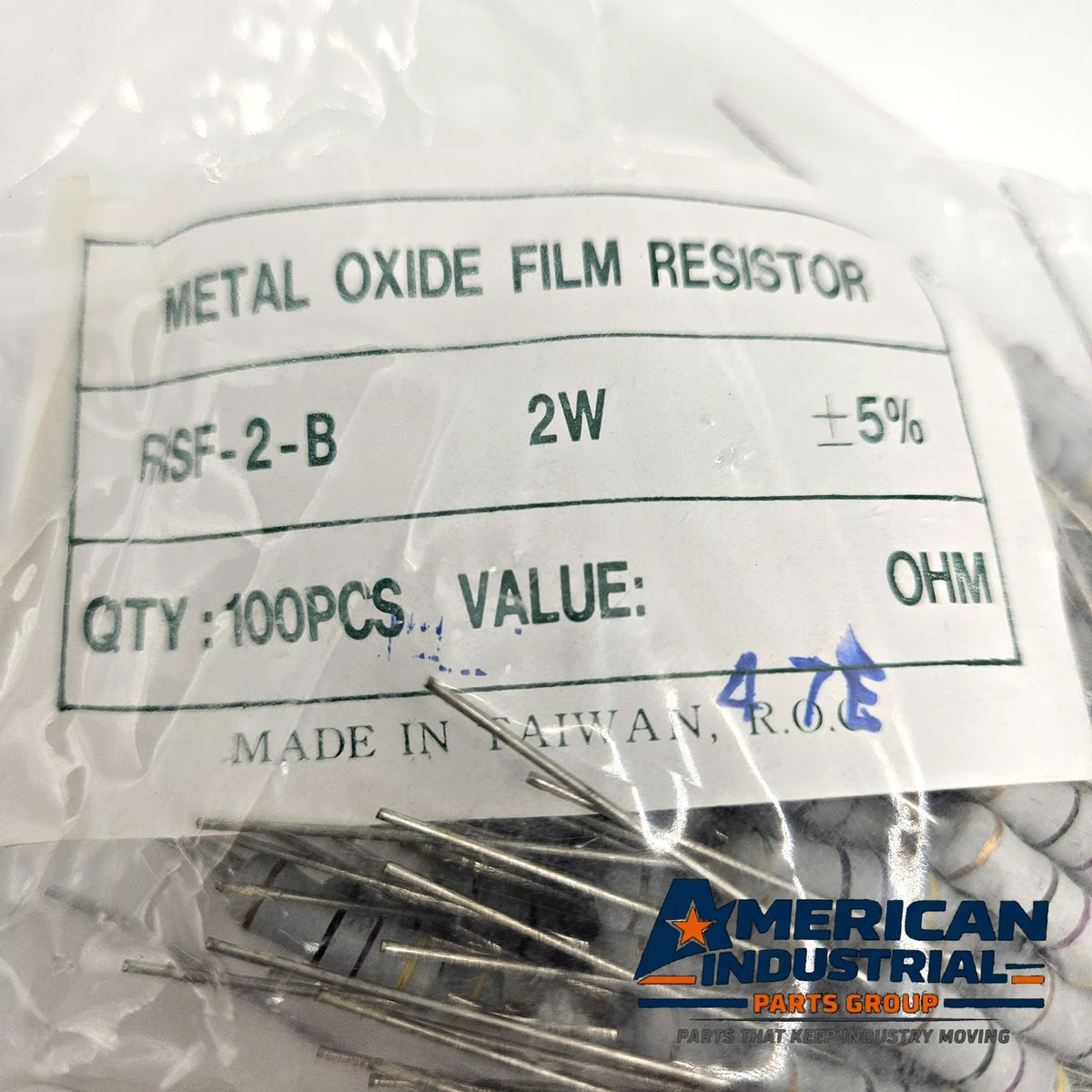 Pack of 100 RSF-2-B 47 ohm 2W 5% metal oxide film axial resistors new for circuit board repair and replacement