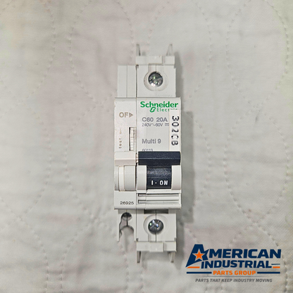 Schneider Electric Multi 9 C60 circuit breaker with auxiliary contact for industrial automation and MRO electrical panel applications. American Industrial Parts Group.