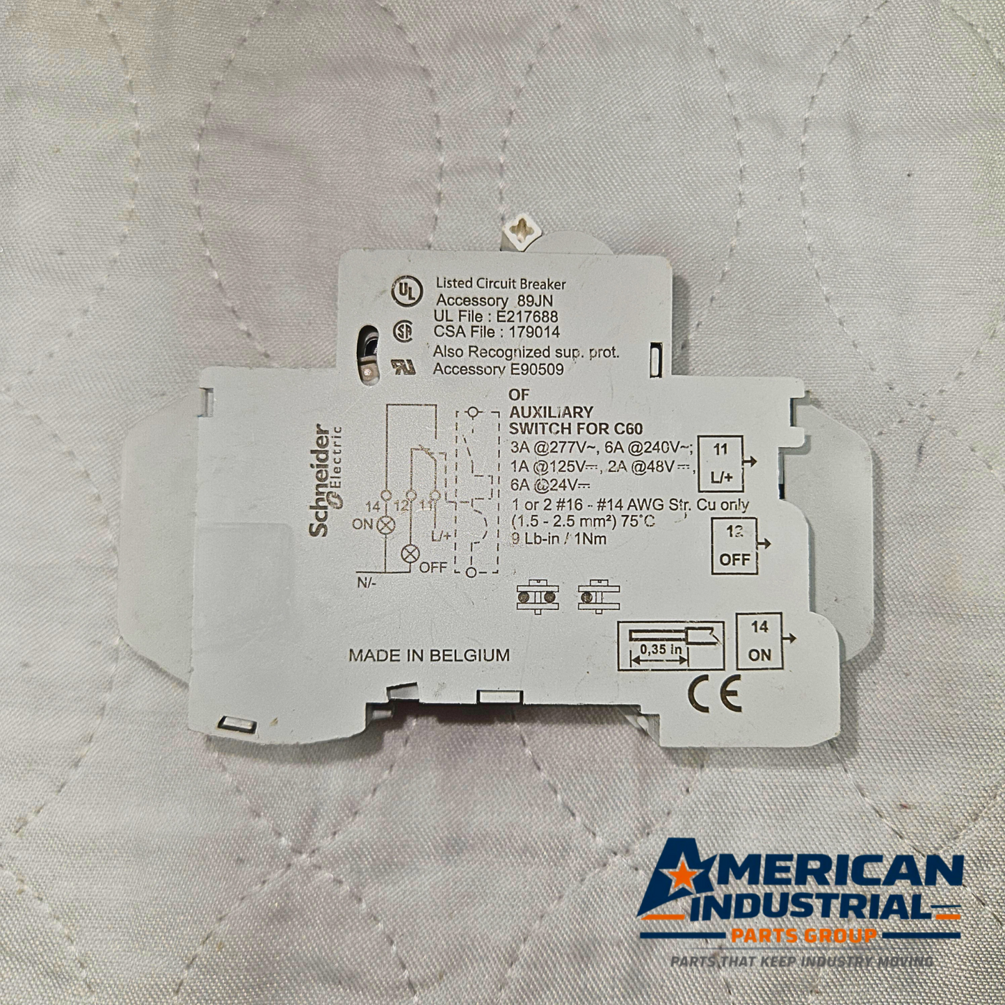 Schneider Electric Multi 9 C60 circuit breaker with auxiliary contact for industrial automation and MRO electrical panel applications. American Industrial Parts Group.