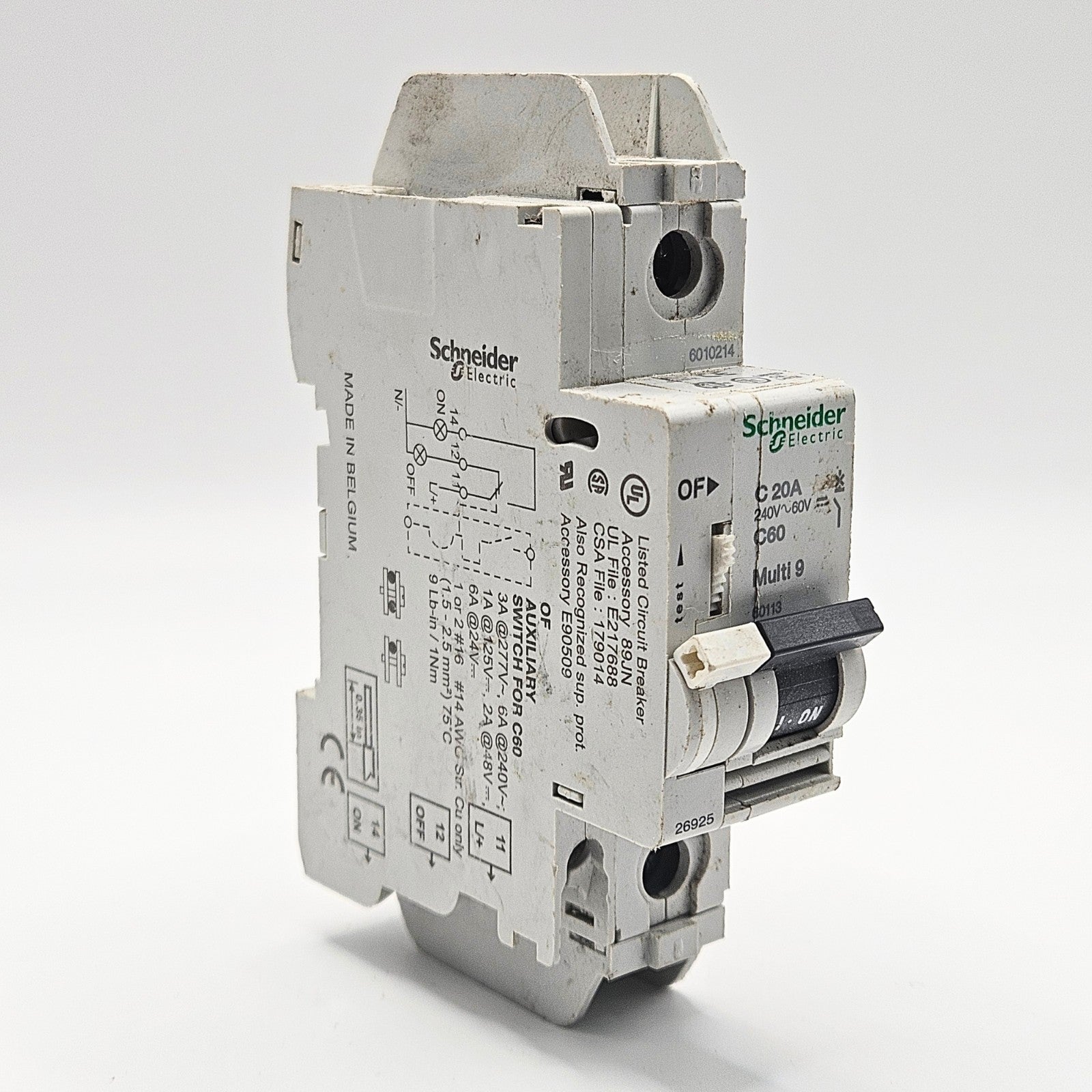 Schneider Electric Multi 9 C60 circuit breaker with auxiliary contact for industrial automation and MRO electrical panel applications. American Industrial Parts Group.