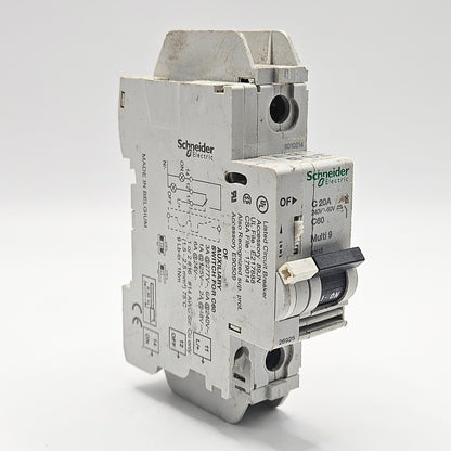 Schneider Electric Multi 9 C60 circuit breaker with auxiliary contact for industrial automation and MRO electrical panel applications. American Industrial Parts Group.