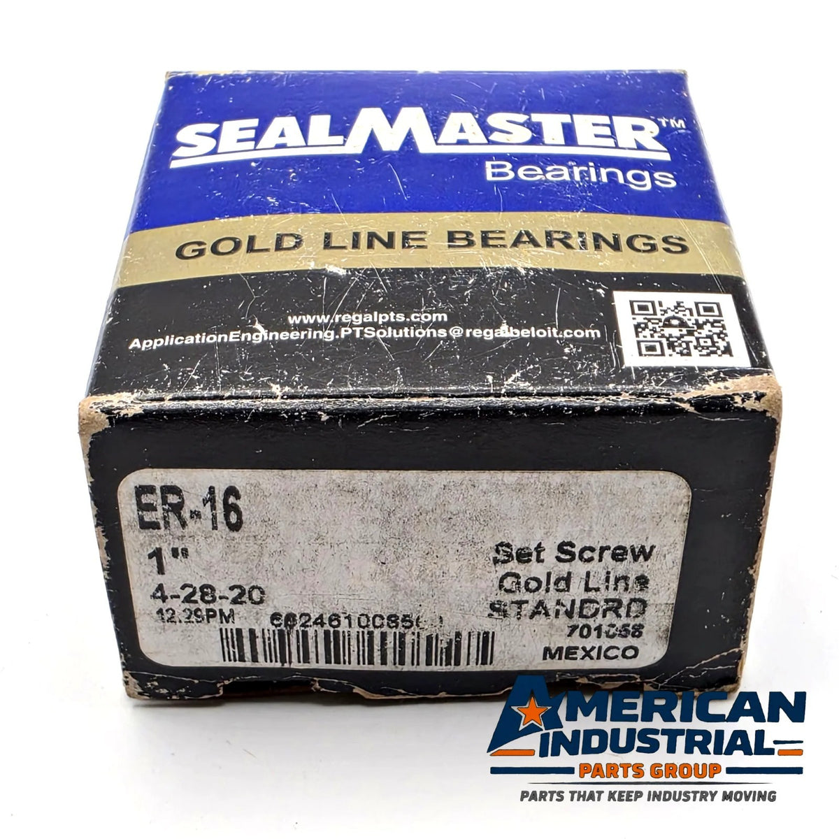 Sealmaster ER-16 701058 Gold Line ball bearing insert 1 inch bore set screw locking for conveyor and power transmission repair from American Industrial Parts Group