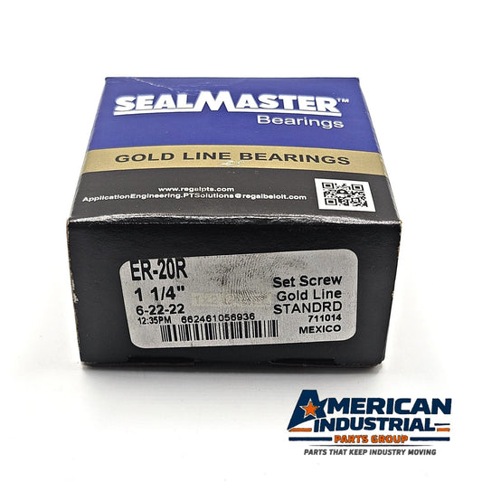 Sealmaster ER-20R Gold Line set screw ball bearing insert 1-1/4 inch bore for industrial shaft support and MRO replacement
