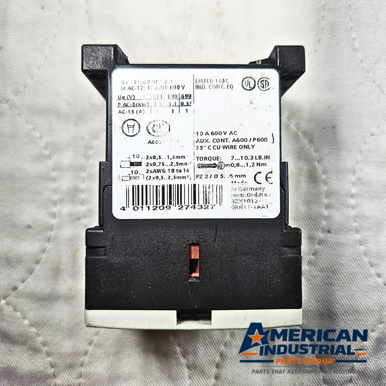 Siemens 3RH1131-1BB40 control relay for industrial automation and MRO control panel applications. American Industrial Parts Group.