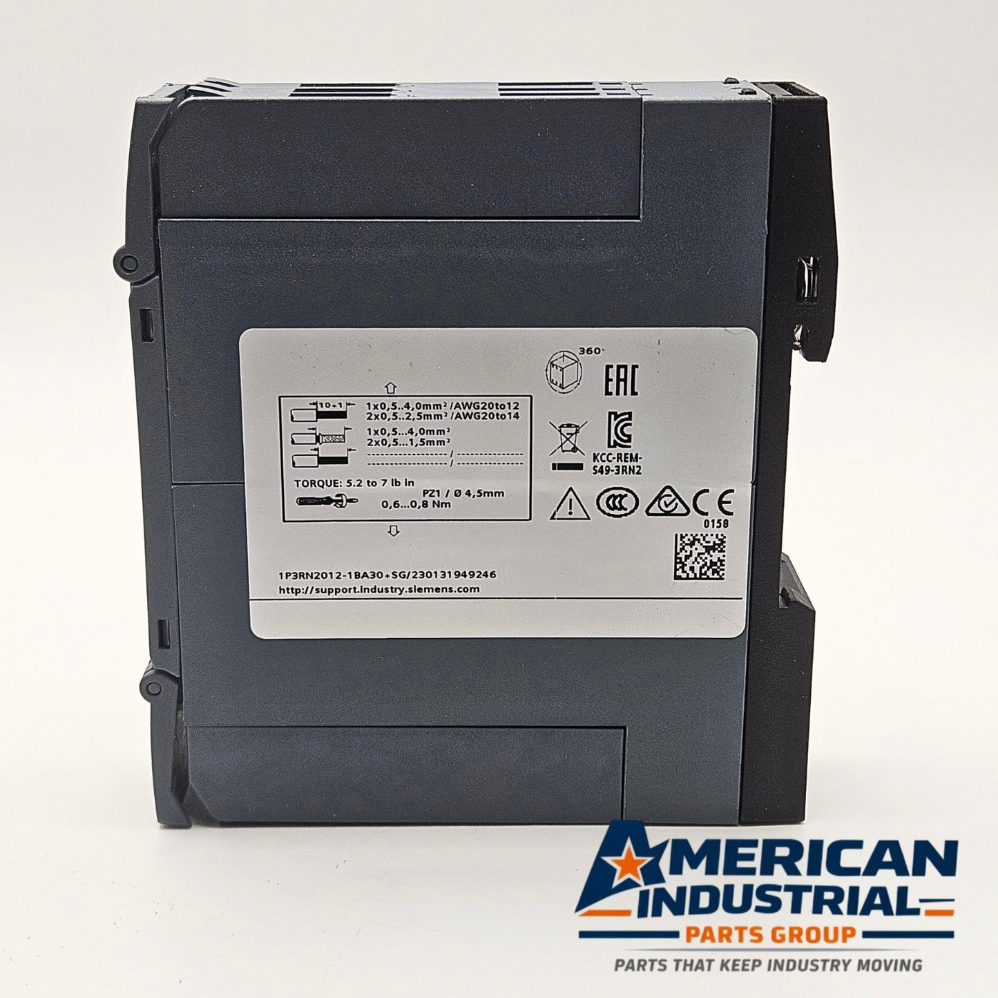 Siemens 3RN2012-1BA30 SIRIUS Thermistor Motor Relay industrial automation/MRO motor protection relay component. American Industrial Parts Group.