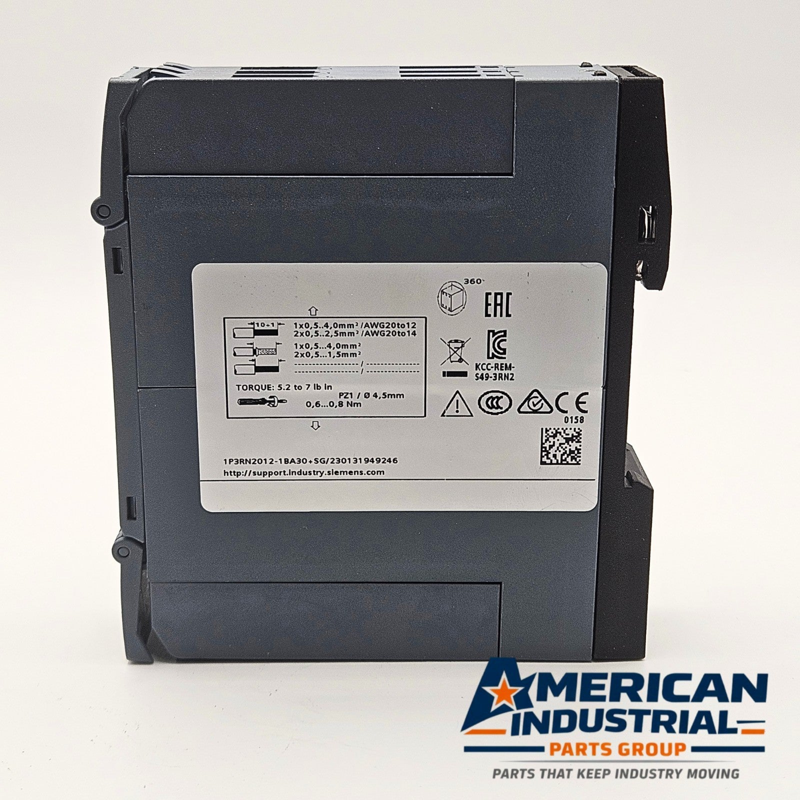 Siemens 3RN2012-1BA30 SIRIUS Thermistor Motor Relay industrial automation/MRO motor protection relay component. American Industrial Parts Group.