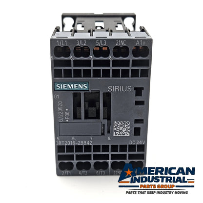 Siemens 3RT2016-2BB42 SIRIUS 3RT2 9A 4kW 24VDC 3-pole power contactor with 1NC auxiliary for industrial motor control