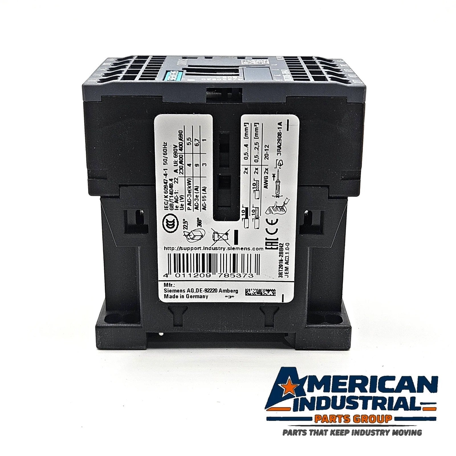 Siemens 3RT2016-2BB42 SIRIUS 3RT2 9A 4kW 24VDC 3-pole power contactor with 1NC auxiliary for industrial motor control