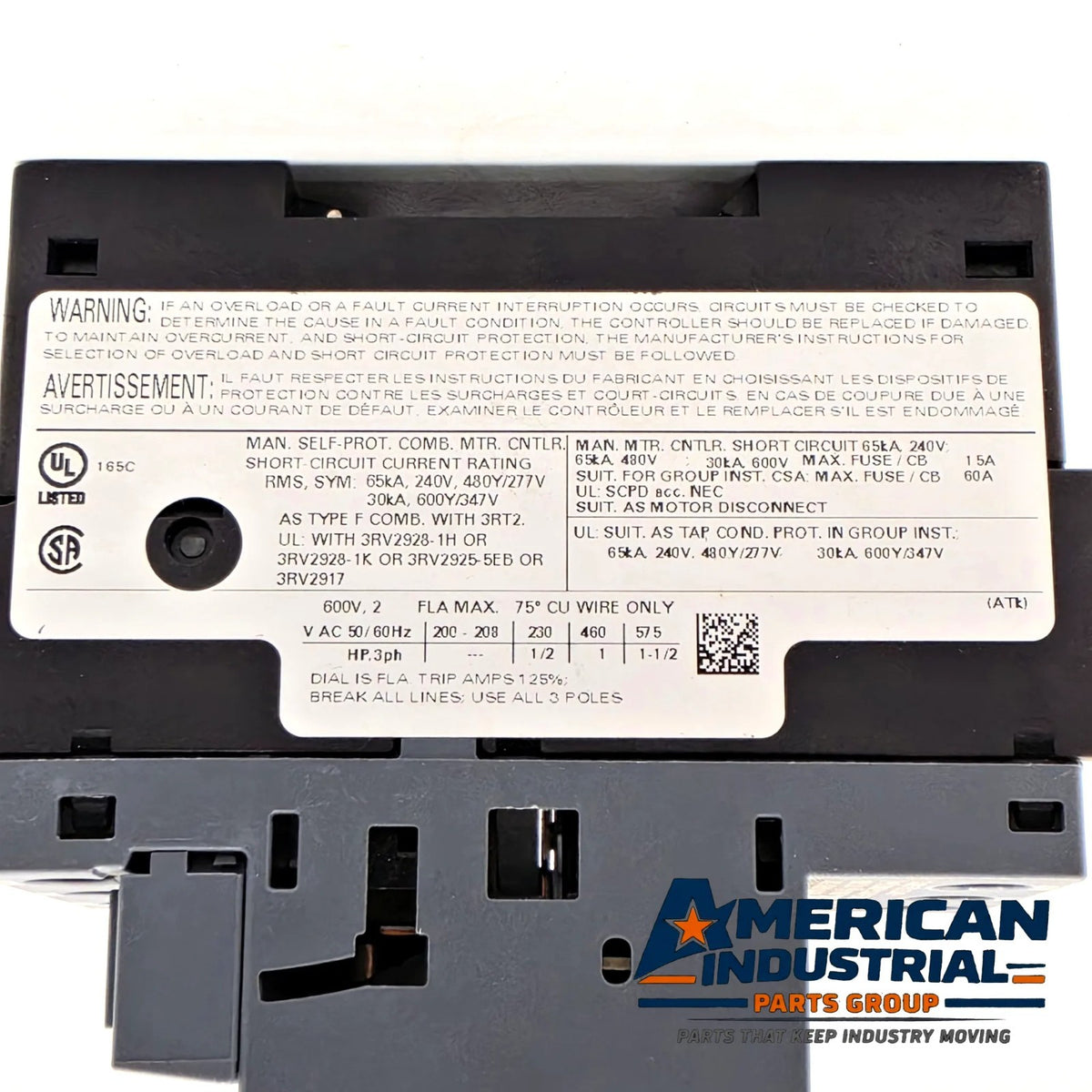 Siemens SIRIUS 3RV2011-1BA15 motor starter protector 1.4-2A S00 Class 10 for motor control panels from American Industrial Parts Group