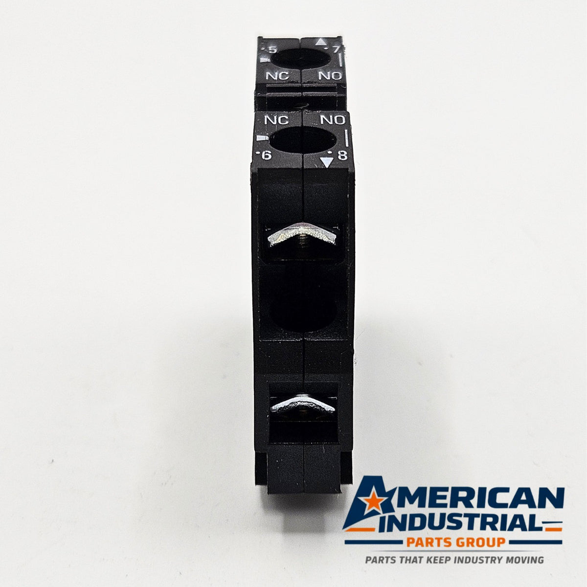 Siemens 3SB3400-0H industrial contact block for pushbutton assemblies. American Industrial Parts Group.