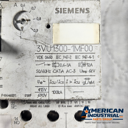 Siemens 3VU1300-1MF00 motor starter protector 0.6-1A for motor control and industrial automation systems