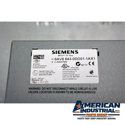Siemens 6AV6643-0DD01-1AX1 SIMATIC MP 277 10.4 inch key HMI multi panel operator interface for industrial machine control