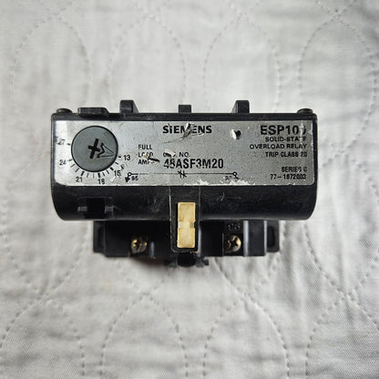 Siemens ESP100 45ASF3M20 overload relay 13-27A 600VAC for motor control and industrial automation systems