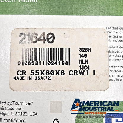 SKF CR 21640 radial shaft oil seal 55x80x8mm CRW1 R nitrile for rotating equipment and MRO