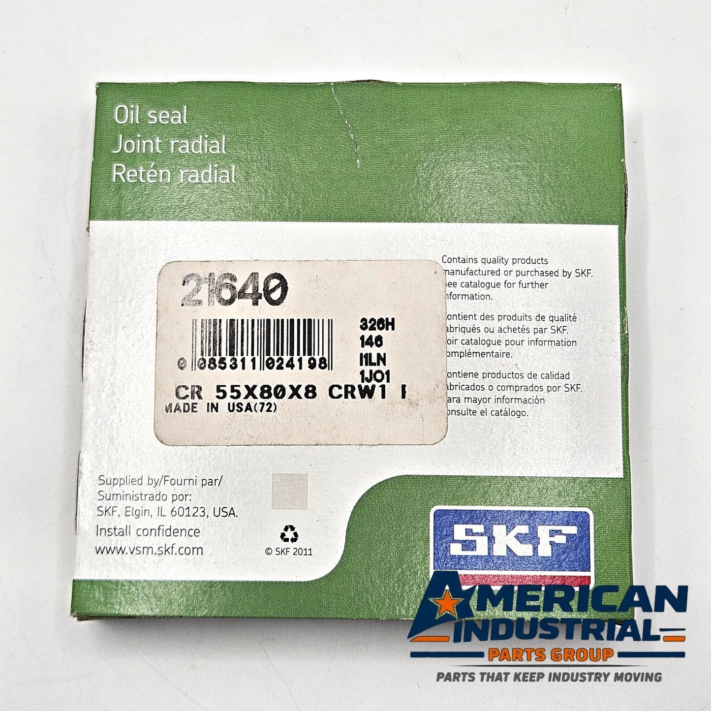 SKF CR 21640 radial shaft oil seal 55x80x8mm CRW1 R nitrile for rotating equipment and MRO