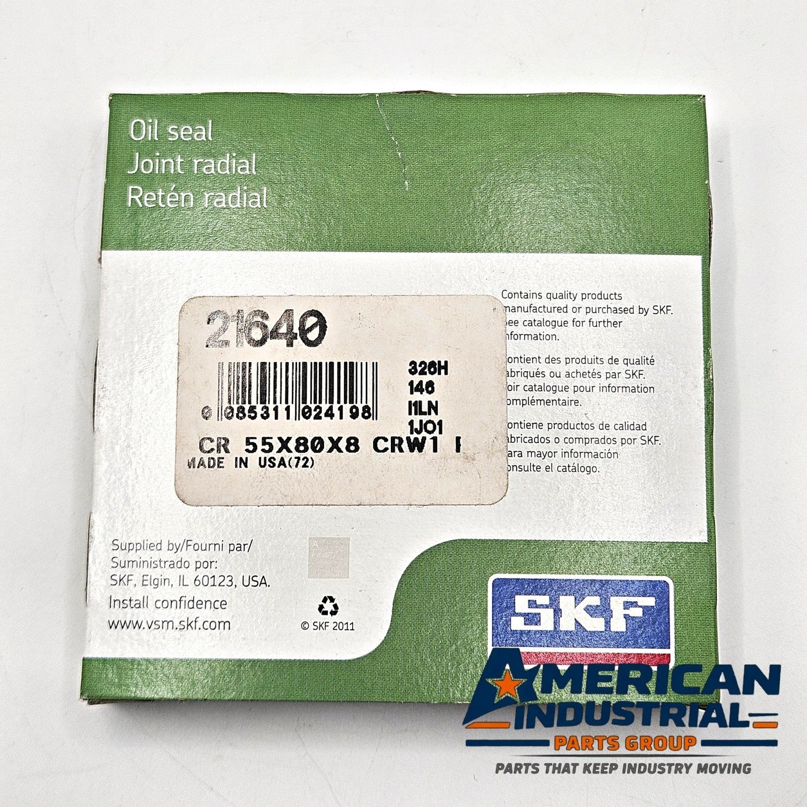SKF CR 21640 radial shaft oil seal 55x80x8mm CRW1 R nitrile for rotating equipment and MRO