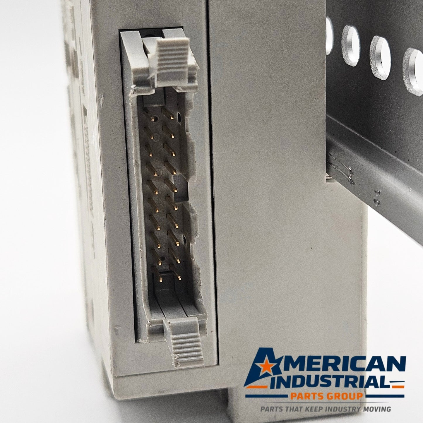 SMC pneumatic valve manifold end block side view, industrial automation MRO pneumatic manifold accessory. American Industrial Parts Group.